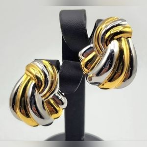 Vtg. IBB Sterling Silver & Gold Plated Knot Design Electroform Earrings
